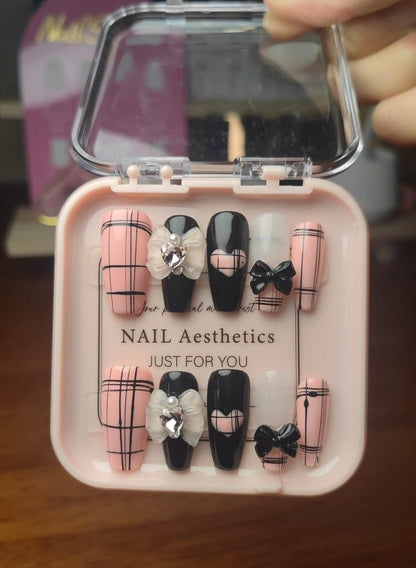 PON0045 Handmade Press on Full Cover MQZONE 10pcs Reusable Finished Fake Nails Wearable Manicure Piece Artificial False Nails Set For Women And Girls