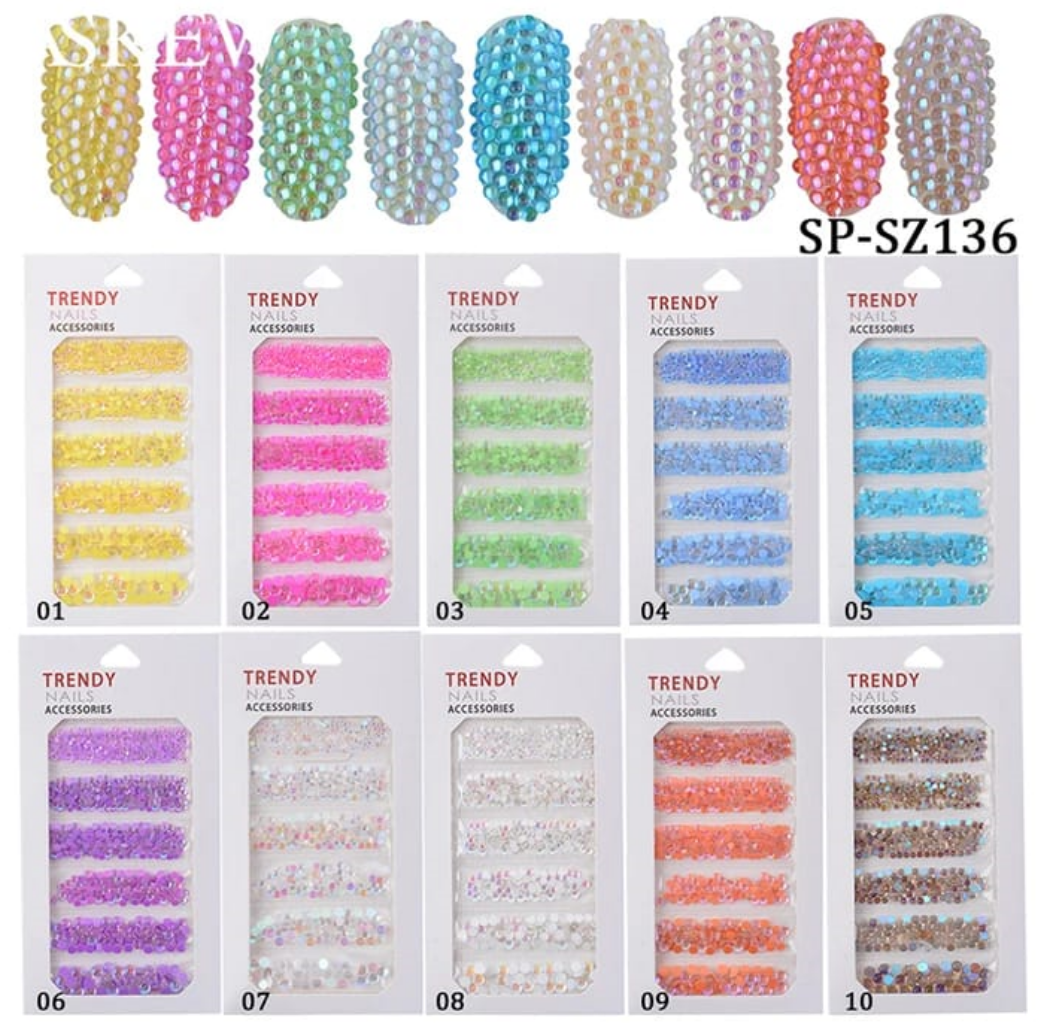 1440 Pcs Crystal Mermaid Rhinestones Set 3D Candy Colorful Rhinestones MQZONE Mixed Gems Beads Flatback Crystal Glass Rhinestones Nail Decoration for Nail Art DIY Crafts Clothes Shoes