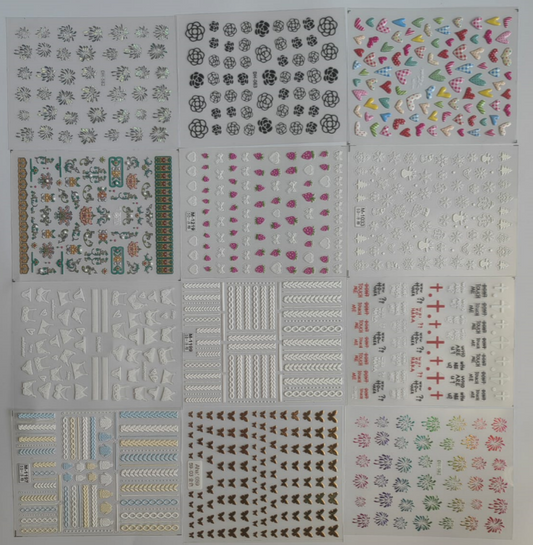 12 Sheets 5D  Nail Art Adhesive Sticker MQZONE Different Nail Art Sticker 5D Self-Adhesive Nail Art Decoration