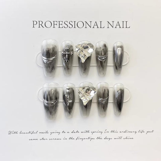 Black Fake Long press on nails