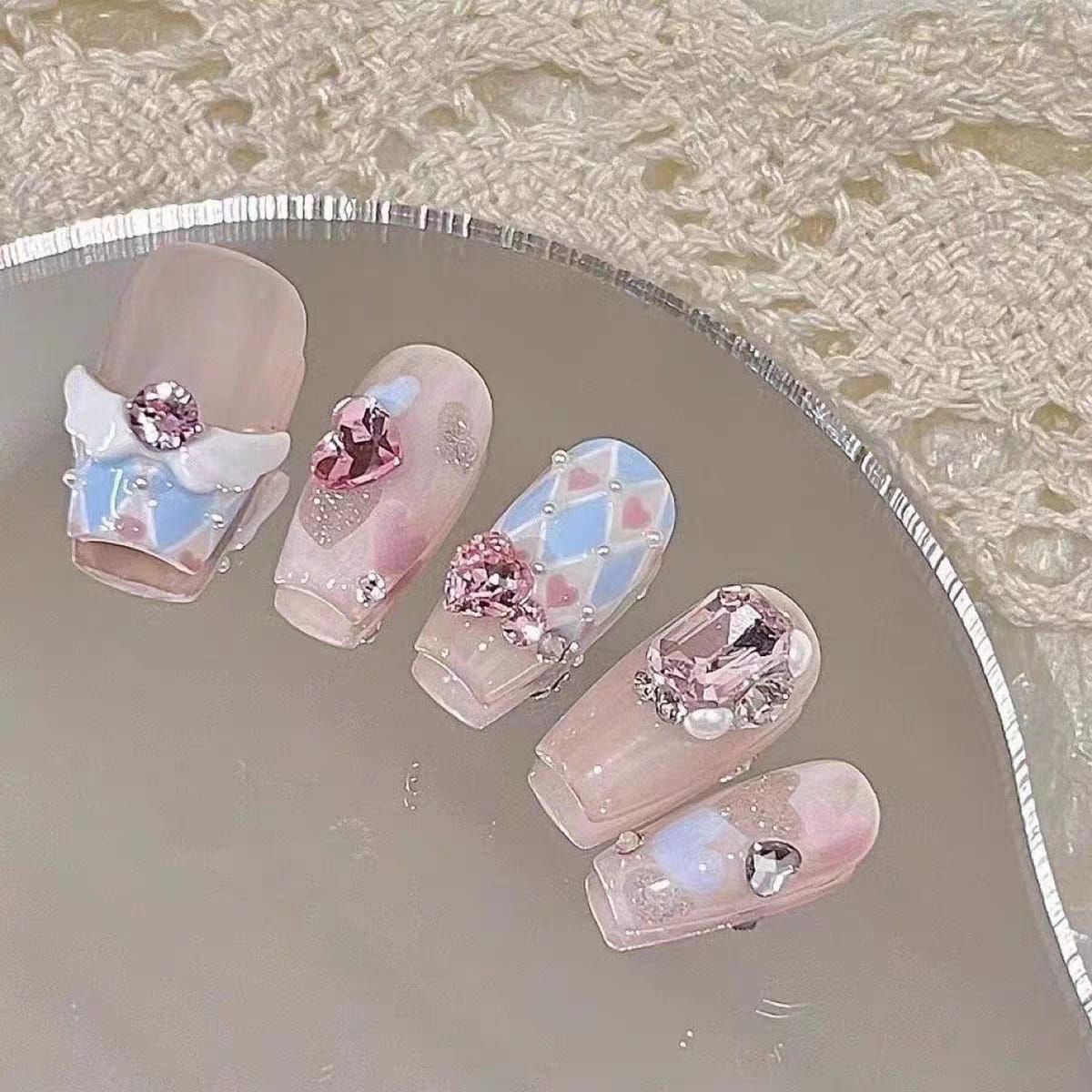 Sweet Princess Angel Wing Long press on nails